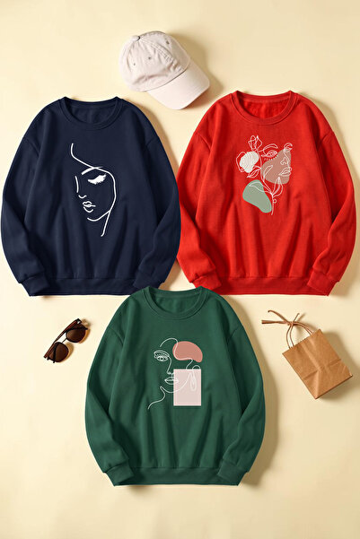 uyguntarz Unisex Mixed Printed Crew Neck Sweatshirt Set – Pack of 3