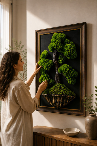 Good Miss Dekoratif 3D Bonzai Ağaç Duvar Tablosu Çerçeveli