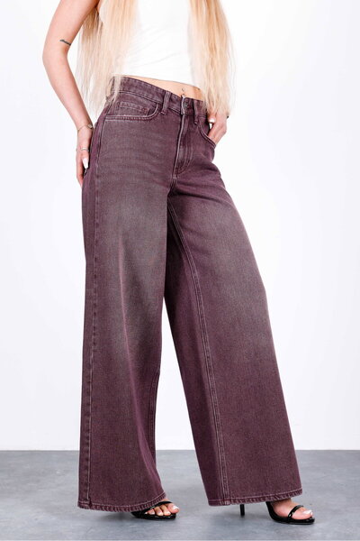 HLT JEANS Açık Bordo Kadın Wide Leg Jean %100 Pamuklu Yüksek Bel Palazzo Kot ...