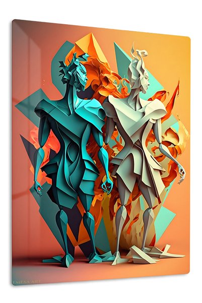 Emesa Art Black White Teal Fracture Abstract Metal Wall Art