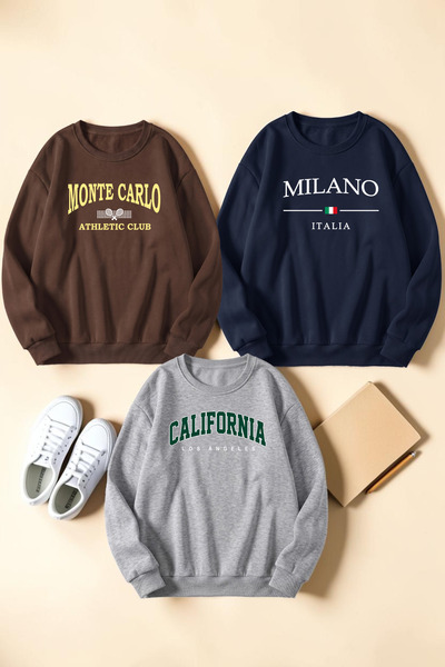 uyguntarz Unisex Mixed Printed Crew Neck Sweatshirt Set – Pack of 3