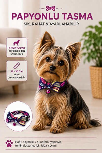 Cocopet Papyonlu Köpek Boyun Tasması Makaron Desenli 4 kg a kadar Küçük ırkla...