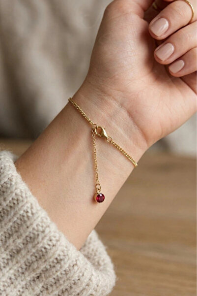 SEVGİLİ TAKI Women's Gold Color Adjustable Red Stone Chain Bracelet |   Minim...