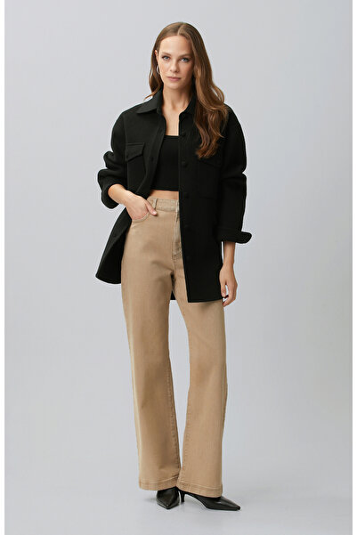 Network Bej Wide Leg Denim Pantolon