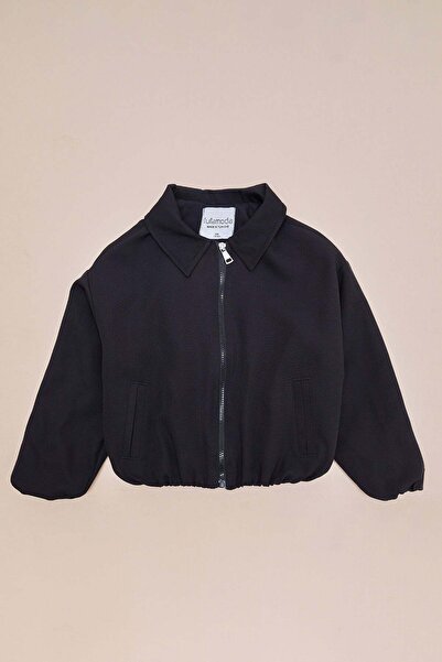 Fulla Moda Zippered Pleated Polo Collar Bomber Girls' Jacket