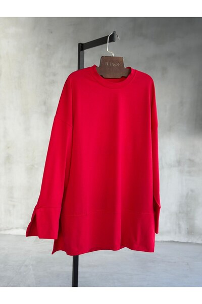 By Pakize Basic Manşet Kollu Yırtmaç Detaylı Sweatshirt
