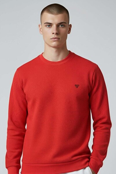 Piyera Men's Red Mare Jaker Fabric Crew Neck Sweatshirt - 76566