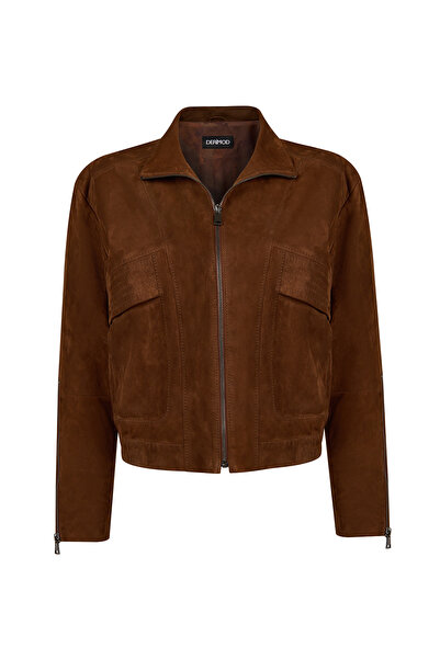Derimod Juliana Women's Brown Short Oversize Suede Leather Jacket 26Wgd570310