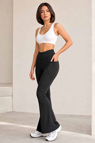 vynor atelier Women's Black High Waist Spanish Leggings with Pockets Diving F...