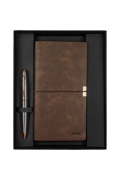 Scrikss Toledo Premium C7 Kahverengi Defter & Knight 88 Gold Krom Tükenmez Ka...