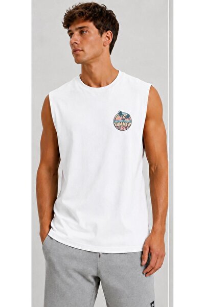 ALCİNOUS Printed Men's Cotton Crew Neck Training Athlete Tank Top Sleeveless ...
