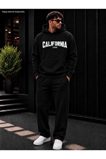 caddekombin Men's California 1998 Written Tracksuit Set / Hooded Sweatshirt a...