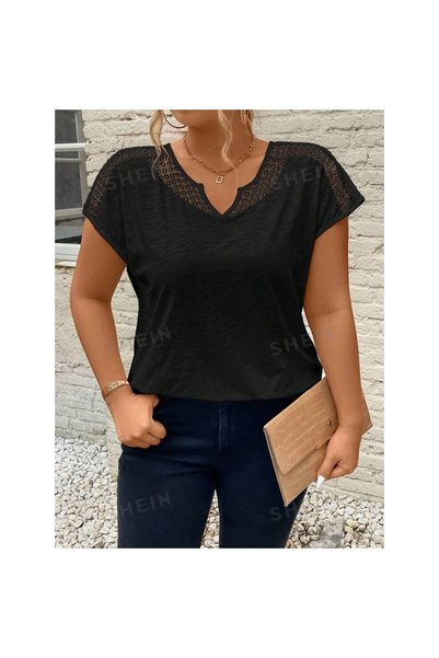 OEM Tricou Frenchy Summer cu dantelă contrastantă și guler crestat, mărime ma...