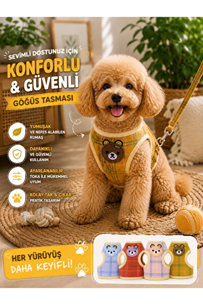 MİANNA Köpek Göğüs Tasması Ayarlanabilir Yumuşak Kumaşlı Gezdirme Tasması – K...