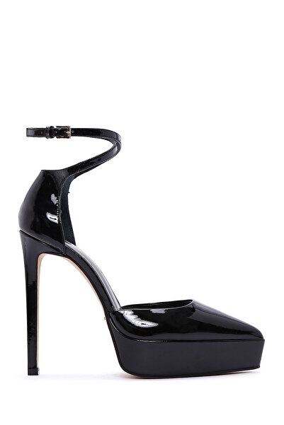 Derimod Women's Black Ankle Buckle Platform High Heel Patent Leather Shoes Af...