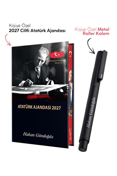 Halk Kitabevi Kişiye Özel 2027 Atatürk Ciltli Ajanda ve Metal Roller Kalem