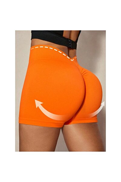 OEM Pantaloni scurți de yoga tricotați fără cusături, portocalii, pentru femei