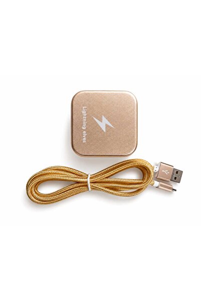 Generic Brand شاحن حائط USB من Lightning Elves مع كابل شحن ذهبي مضفر بطول 1 متر