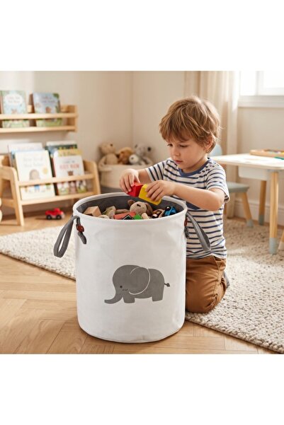 Moni Toys Coș Textil Depozitare Jucării Copii Roro Elefant, 2 Mânere, Pliabil...