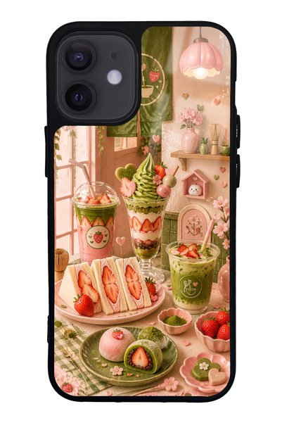 S Mode iPhone 12 Mini Glossy Phone Case with Berry Matcha Corner Design