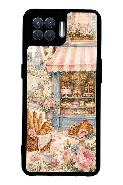 S Mode حافظة هاتف لامعة بتصميم Paris Café Bloom لهاتف Oppo Reno 4 Lite