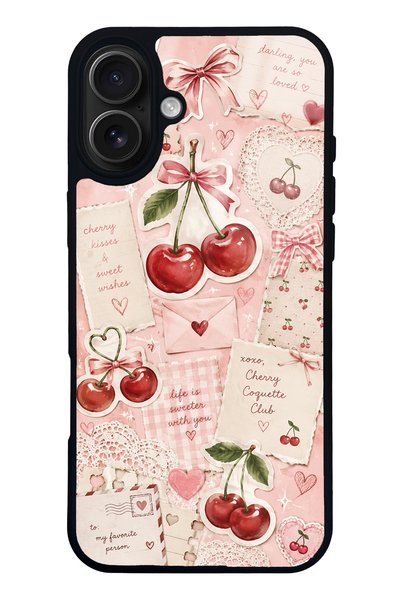 S Mode iPhone 16 Plus Glossy Phone Case with Cherry Love Letters Design