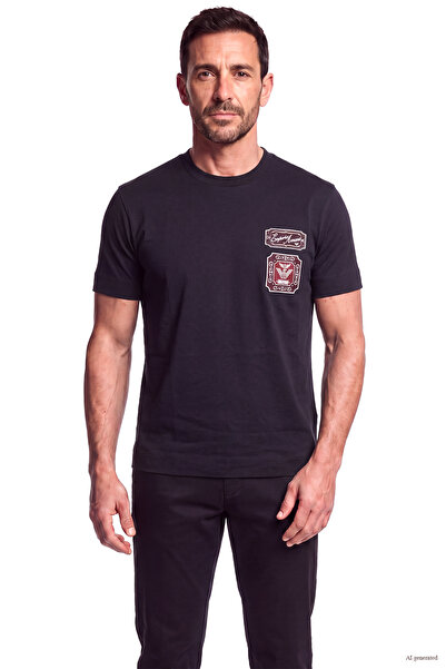 Emporio Armani Men's Regular Fit Embroidered Logo Patterned Round Neck Thick ...