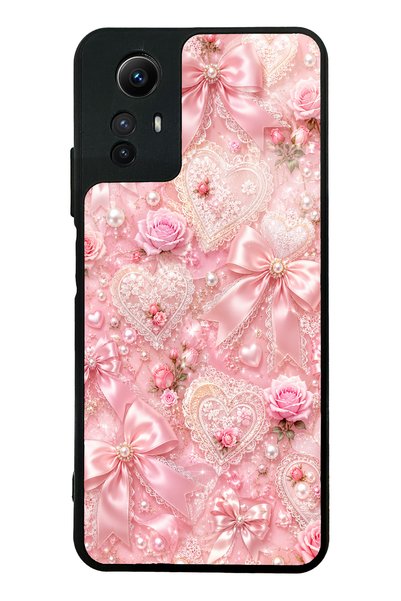 S Mode حافظة هاتف لامعة بتصميم دانتيل رومانسي باللون الوردي لهاتف Xiaomi Redm...