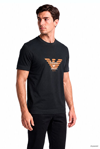 Emporio Armani Men's Eagle Logo Printed Regular Fit Round Neck Short Sleeve N...