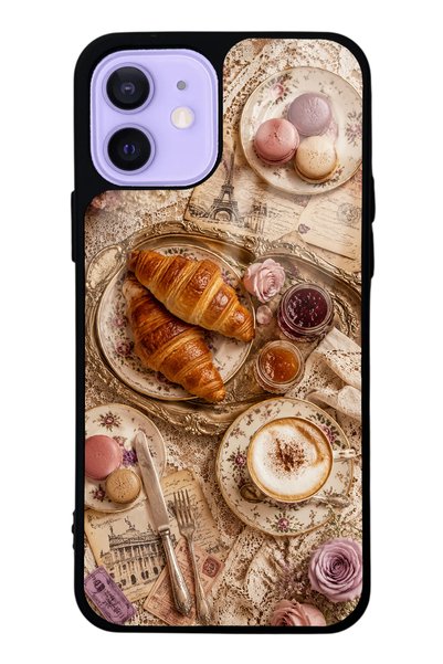 S Mode حافظة هاتف لامعة بتصميم French Café Romance لهاتف iPhone 12