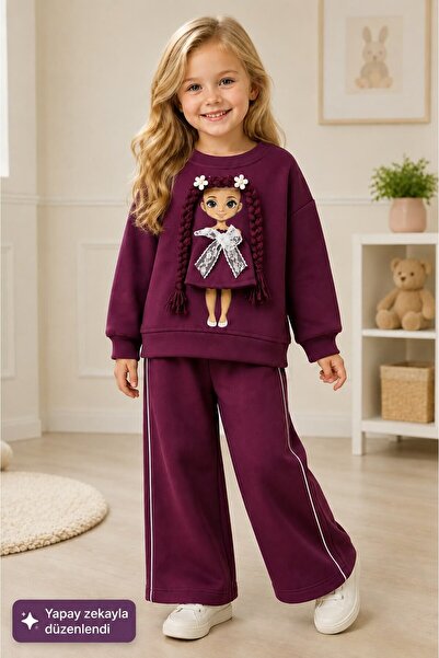My Kids Wear Girl's Printed Sweatshirt and Wide-Leg Pants 2-Piece Tracksuit S...