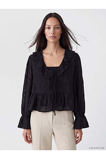 LC Waikiki Lcw Everyday V-Neck Ruffle Tie Detail Blouse