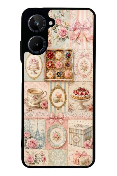 S Mode حافظة هاتف لامعة بتصميم Realme 10 Parisian Sweet Quilt