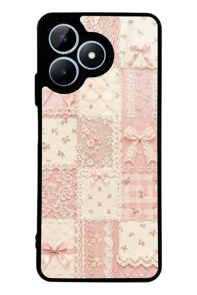 S Mode Realme Note 50 Glossy Phone Case with Pink Lace Patchwork Design