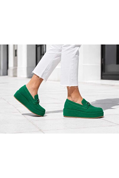 Oneka Shoes Kadın Günlük Loafer Zümrüt yeşilisüet 280826KLZYSY1228