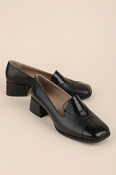 Gondol Genuine Leather Short Heeled Square Toe Shoes Vdt.149 Black
