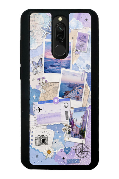 S Mode حافظة هاتف لامعة بتصميم يوميات السفر من Xiaomi Redmi 8 Pastel