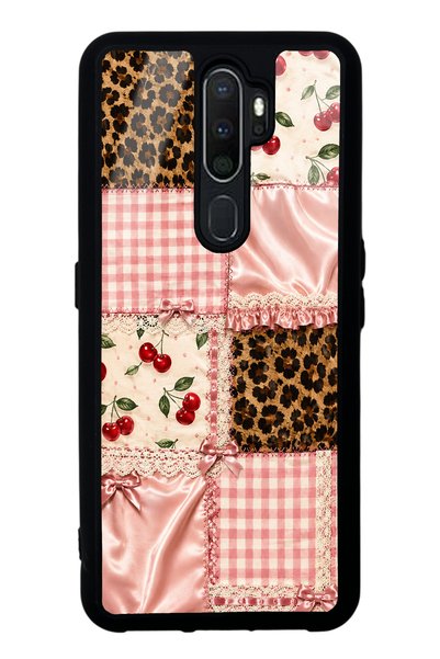 S Mode Oppo A5 2020 Glossy Phone Case with Cherry Leopard Patchwork Design