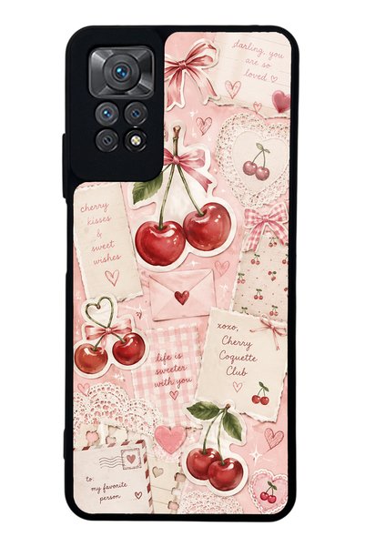 S Mode حافظة هاتف لامعة بتصميم حروف الحب الكرزية لهاتف Xiaomi Redmi Note 11 Pro