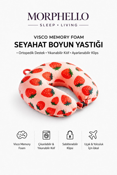 MORPHELLO **Morphello Visco Memory Foam Çilek Desenli Seyahat Boyun Yastığı –...