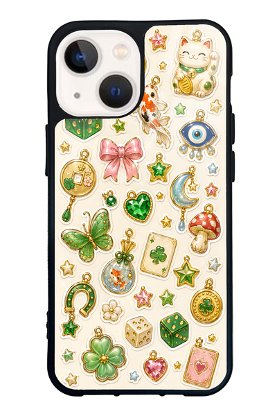 S Mode iPhone 13 Mini Glossy Phone Case with Lucky Star Charms Design