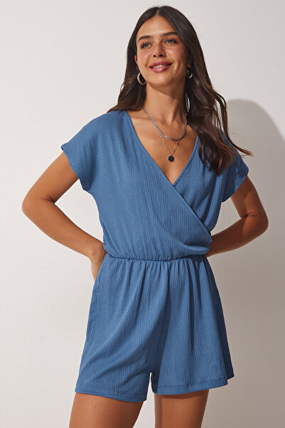 Lovelyİstanbul Wrap Collar Short Knitted Jumpsuit with Shorts Lub0026 Indigo ...