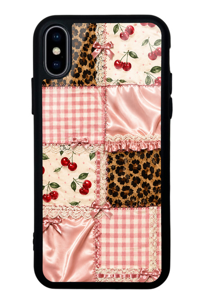 S Mode iPhone XS Max Glossy Phone Case with Cherry Leopard Patchwork Design