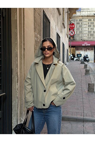 Ekim Store Hooded Buttoned Double-Breasted Trench Coat