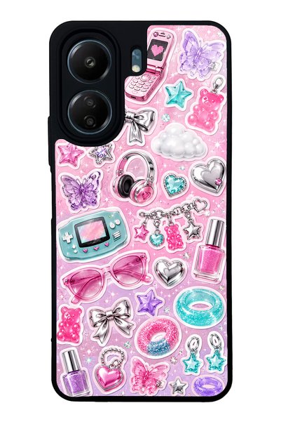 S Mode حافظة هاتف لامعة بتصميم Y2K Sticker Dreams لهاتف Xiaomi Redmi 13C