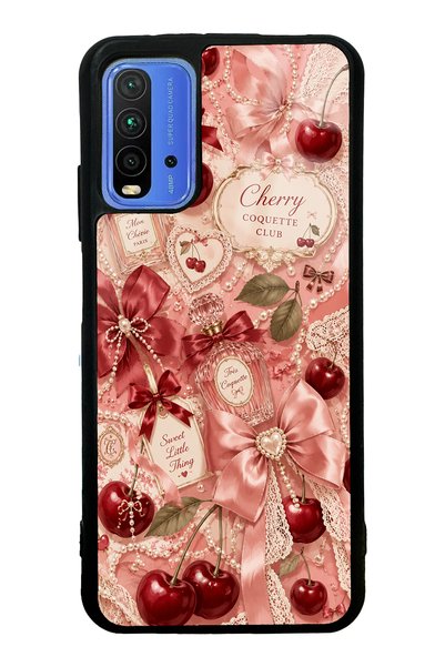 S Mode Xiaomi Redmi 9t Glossy Phone Case with Cherry Parfum Coquette Design