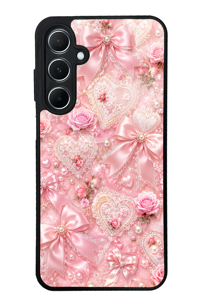 S Mode Samsung A55 Pink Lace Romance Design Glossy Phone Case