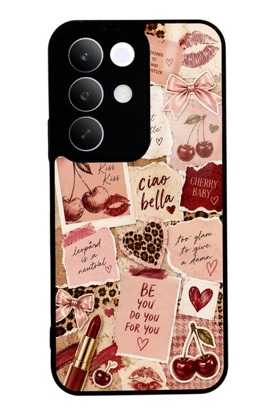 S Mode حافظة هاتف لامعة بتصميم Realme C85 Cherry Leopard Notes