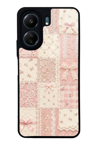 S Mode Xiaomi Redmi 13C Glossy Phone Case with Pink Lace Patchwork Design