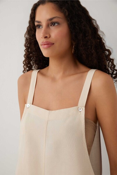 İpekçi Otantik Linoflow Strappy Linen Tencel Short Jumpsuit Beige